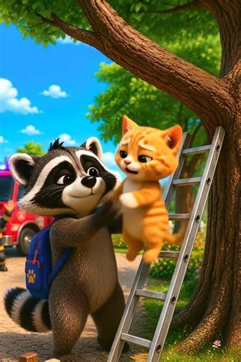 🐱 Rocky Rescues a Kitten! 🦝❤️ #KidShorts #shorts
