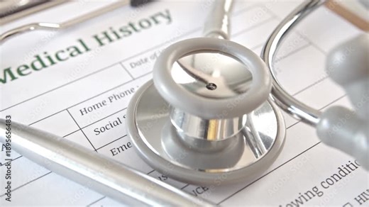 Patient medical history form on a table in a doctor or physician office