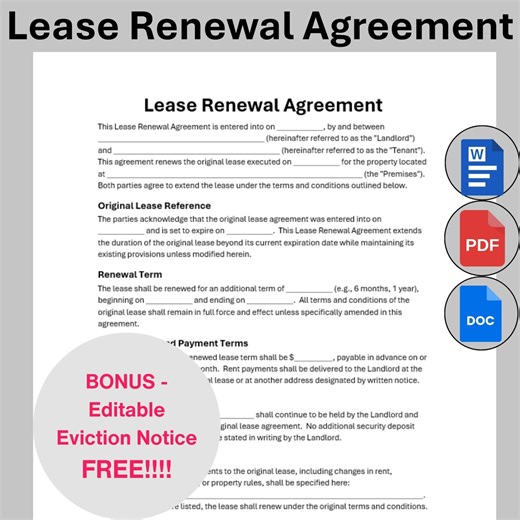 Lease Renewal Agreement, Customizable Lease Extension Contract, Landlord Rental Residential Lease, Apartment Tenant Property Lease Extension - Etsy