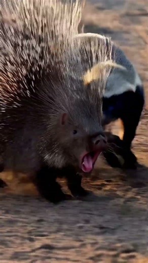 Honey Badger Chases Porcupine! Can It Overcome the Spines? #shorts #honey #porcupine