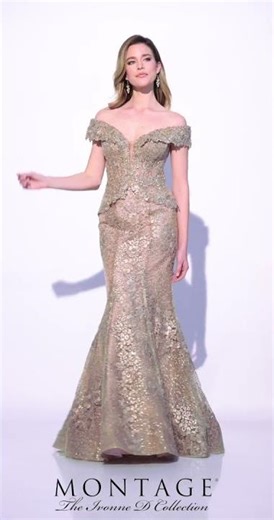 Ivonne D ID900 - Off-Shoulder Peplum Formal Gown