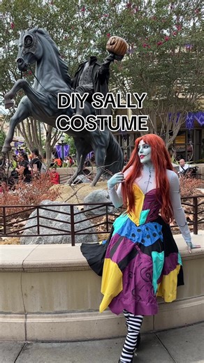 DIY Sally Costume from The Nightmare Before Christmas 🪡 I sewed Sally’s patchwork design onto a plain corset & skirt the night before the Disneyland Halloween event Oogie Boogie Bash 👻✨ #sallycosplay #thenightmarebeforechristmas #oogieboogiebash #disneyhalloween #disneylandcalifornia