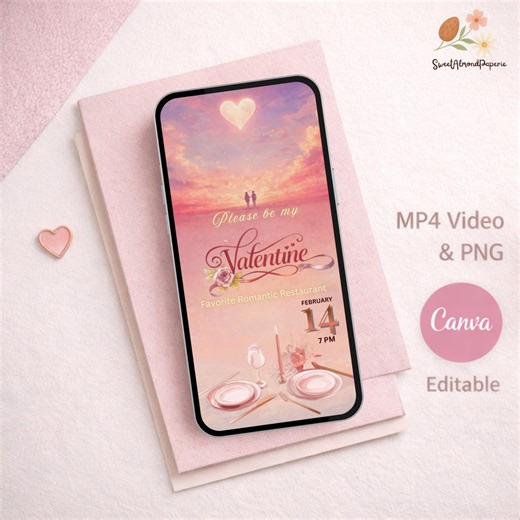 Romantic Valentine's Dinner Invitation | Editable Canva, MP4 & PNG - Etsy