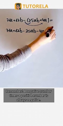 Simplify 71a + 12b - (25ab + 4a) Using Like Terms #Math #AdditionalArithmeticRules