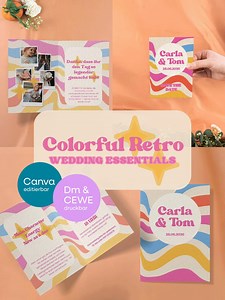 Retro Wedding Bundle: Editable Digital Templates (canva), Wedding Invitation, Thank You Card, Save the Date, Print at Home - Etsy