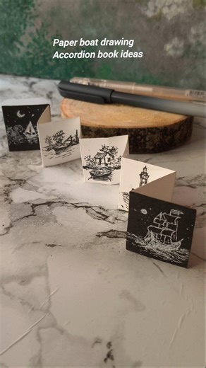 black and white drawing ideas // mini accordion book ⛵ // paper boat #ytshorts #art #fypシ゚ #explore