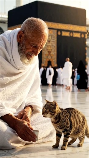 Makkah gently giving water to a thirsty cat near the Kaaba | Makkah hajj | hajji | #shorts #makkah