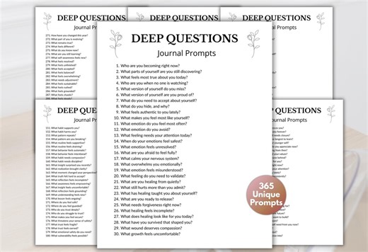 365 Deep Writing Prompts | One Powerful Question a Day | Self-reflection & Personal Growth | Printable PDF - Etsy