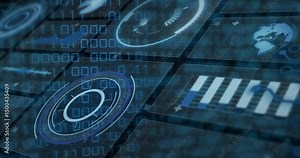 Opening streaming code pulsing HUD arc toggling chart and rotating globe updating data