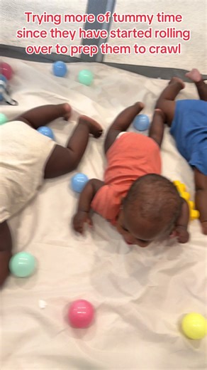 One day they’re just rolling over… the next, you realize they’re already building the strength to crawl #triplets #newborn #tripletmom #newmom #fyp