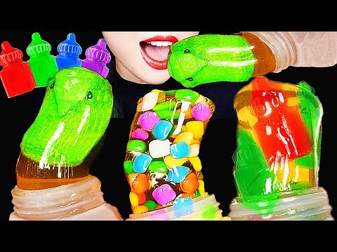 ASMR RAINBOW MASHMALLOW PEEPS HONEY JELLY RECIPE, BABY BOTTLE CANDY FROZEN HONEY EATING SOUNDS 먹방