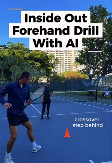 Inside Out Forehand Drill With AI Intensity turned up with AI. Crossover step back ➝ adjustment steps ➝ two clean ways to move into the shot. Powered by the Pongbot Pace S Pro AI Movement Sensor Ball Machine Feeds up to 80 MPH and 60 MPH topspin. Player shown has trained with Top 100 players in the world (Azarenka, Bublik, Sabalenka, Tiafoe). 🎟 Promo Code: ______ 💬 Comment Pongbot if you want more info or a direct link. #miamitennis #tennistraining #atp #tennispro #tennisplayer