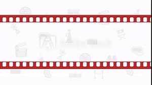 Cinema background with film strip and movie symbols. Abstract design template animation. Available in 4K FullHD and HD video