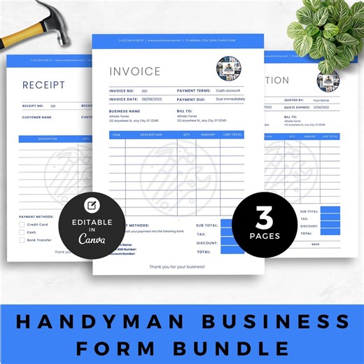 Handyman Invoice & Estimate Template, Service Request Form Bundle, Home Repair Billing, Handyman Quote Sheet, Editable Canva Forms - Etsy