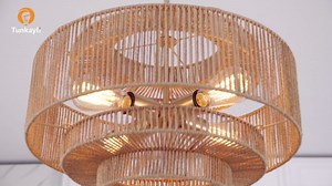 25.68" Large Boho Rattan Chandelier, 6-Light Handwoven Gold Wicker Drum Chandeliers, Vintage Farmhouse Coastal Hanging Light Fixture for Dining Room, Living Room, Kitchen Island, Stairway