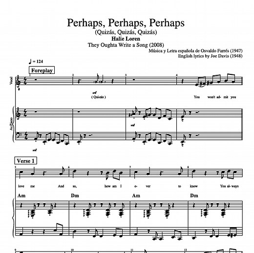 "Perhaps, Perhaps, Perhaps" · Halie Loren || Piano   Voice   Bass || Sheet Music   Chords   Tab   Lyrics — Play Like The Greats .com