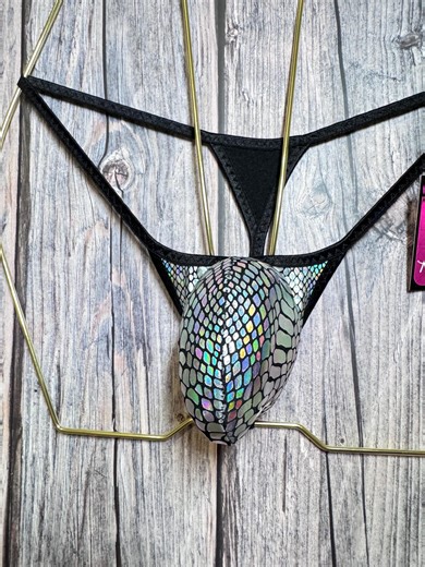 Jovanadesign 3 Pouch Sizes Mens Bulge String Snake Silver Iridescent Hologram Black Trim Underwear Swimwear Handmade in UK - Etsy