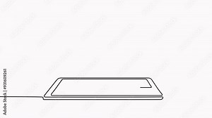 Laptop continuous line drawing animation. Open computer linear gadget animated video.