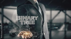 Binary Tree with hologram businessman concept