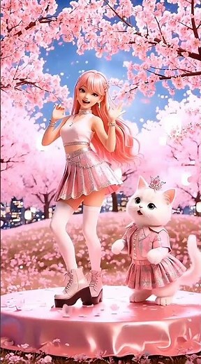 “So Kawaii! 💗✨ Sakura Girl & Cute Cat” #anime #barbie #cutecat #kawaii