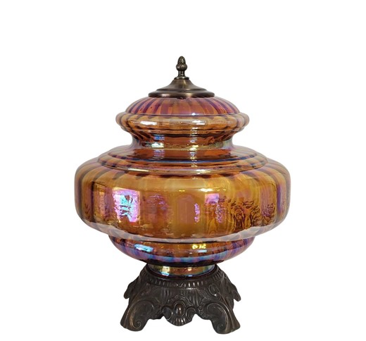 Vintage Mid Century Modern Hurricane Table Lamp Night Light Marigold Iridescent 18" Tall - Etsy