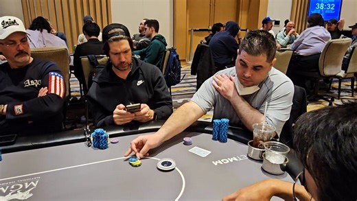 Matthew Zambanini of Wilmington, DE, added to his chipstack (400k) in level 14 (5k/2.5k/5k) of the Main Event ($1M Guaranteed) of the Potomac Winter Poker Open. | GCP Tour
