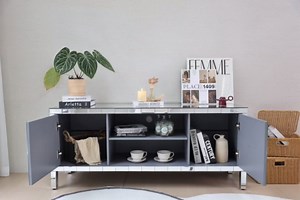 LUMISOL Mirrored TV Stand for 60 inch TV,Sliver TV Console Table with Open Storage & 2 Storage Cabinets, Silver