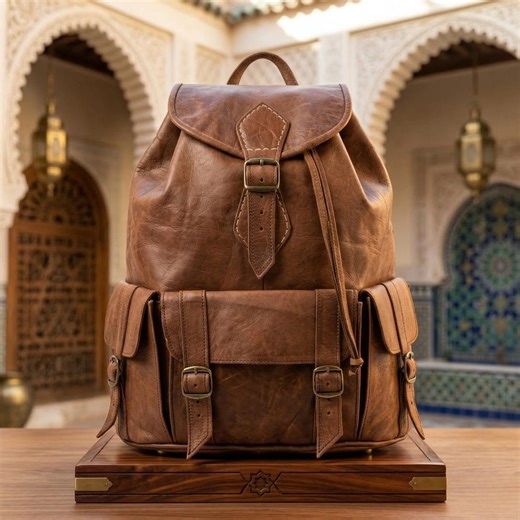 Moroccan Goat Leather Backpack | Handcrafted Distressed Brown Knapsack | Vintage Unisex Bookbag | Artisanal Travel Pack - Etsy