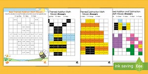 Bee Theme Addition and Subtraction Math Mosaics