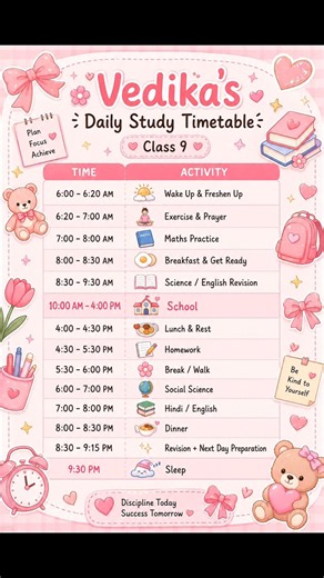 Class 9 Study Timetable 2026 📚 | Vedika's Daily Routine | School 10 AM to 4 PM | Best Study Schedule