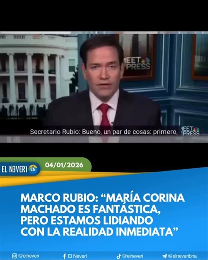 El Neverí on Instagram: "Durante una entrevista en el programa Meet the Press, de la cadena NBC, el secretario de Estado de #EEUU, #MarcoRubio expresó sus dudas sobre la viabilidad de las principales figuras de la oposición venezolana en el contexto actual 📌“María Corina Machado es fantástica, y es alguien a quien conozco desde hace mucho tiempo, al igual que todo el movimiento (opositor), pero estamos lidiando con la realidad inmediata”, expresó. 📌 Asimismo, afirmó que “la realidad inmediata
