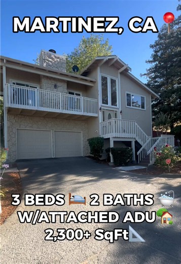 🏡 This might be one of the smartest homes you can buy in Martinez. 👀🔥 📍 Martinez, CA 💰 Offered at $850,000 ✨ Fully Attached Studio ADU 🏡 Main Home Second Living Space 💵 Perfect for Rental Income or Multigenerational Living 🌄 Beautiful Hilltop Views 🌳 Multiple Decks 🚗 RV/Boat Parking The main home has been beautifully updated with a modern kitchen, quartz countertops, exposed beam ceilings, a real wood-burning fireplace, spacious bedrooms, and incredible views overlooking Martinez. But 