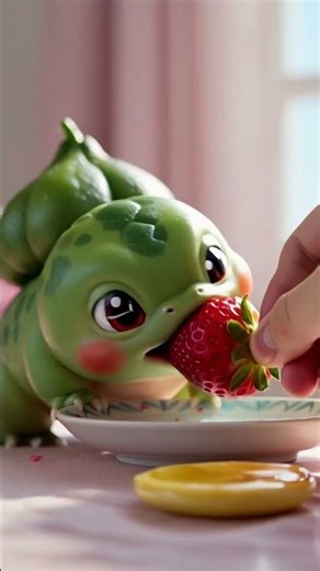 Baby bulbasaur eating Strawberry - Cute video #cute #adoreble #animals
