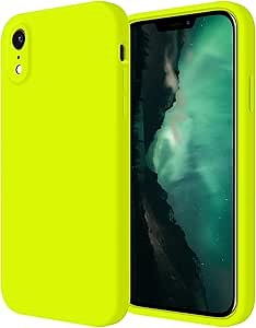 FireNova Designed for iPhone XR Case, Silicone Upgraded [Straight Edge] & [Camera Protecion] Phone Case with Soft Anti-Scratch Microfiber Lining, 6.1 inch, Fluorescent Green