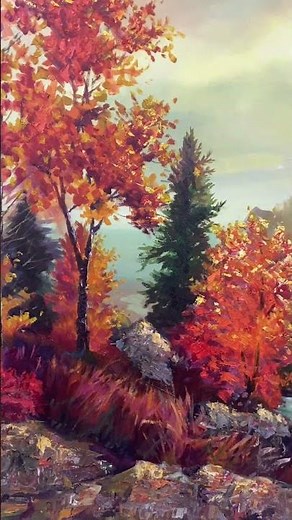 Autumn Valley Oil Painting | Golden River & Forest Landscape Artwork #art #painting