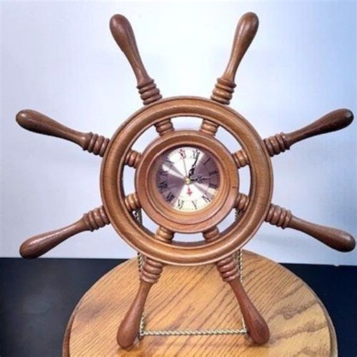 VTG Nautical Wooden Ship Wheel Wall Clock Roman Numeral Quartz Maritime Decor - Etsy