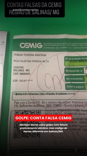 Salinas | A Capital do Mundo on Instagram: "🔔 ATUALIZAÇÃO IMPORTANTE – LEIA 👇 Sobre o vídeo publicado anteriormente: 📄 A CEMIG confirmou recentemente a mudança no layout das contas de energia, que agora podem chegar com um modelo visual diferente do padrão antigo. ➡️ Ou seja, o novo layout apresentado no vídeo é OFICIAL da CEMIG. ⚠️ O alerta feito pelo morador continua válido e correto, pois o ponto principal não é apenas o layout, e sim a verificação do código de barras no momento do pagamen