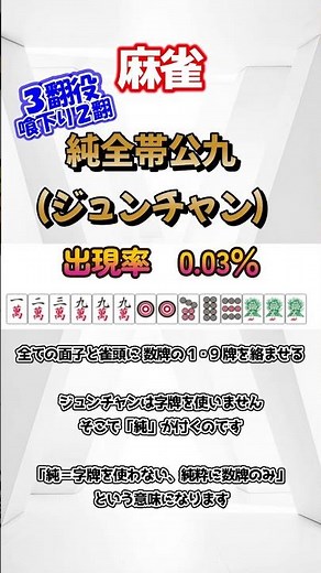 【麻雀役】 ３翻役 純全帯公九 #麻雀 #初心者 #役 #一覧