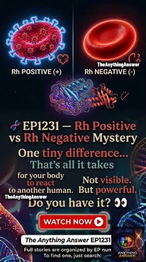 🧬 EP1231 — Rh Positive vs Rh Negative Mystery One tiny difference… That’s all it takes for your body to react to another human. Not visible. But powerful. Do you have it? 👀 Watch Now Full stories are organized by EP number. To find one, just search: 𝗧𝗵𝗲 𝗔𝗻𝘆𝘁𝗵𝗶𝗻𝗴 𝗔𝗻𝘀𝘄𝗲𝗿 𝗘𝗣1231 For entertainment only. #fyp #viral #sciencefacts #humanbiology #theanythinganswer