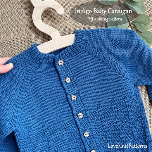 Baby Cardigan Knitting Pattern | Top-down Raglan, Newborn to 24 Months (PDF Pattern) - Indigo - Etsy