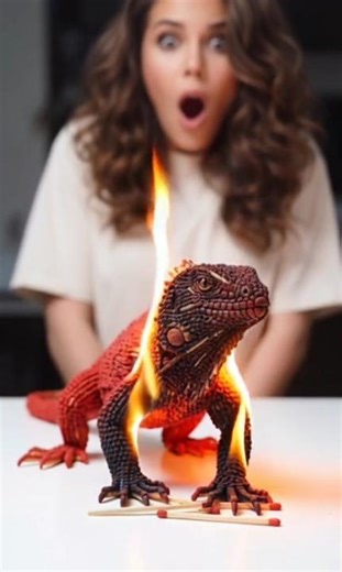 “I Set a Matchstick Lizard on Fire 🔥 (Looks Insanely Real!)#lizard #burningfireplace #shorts #aiart