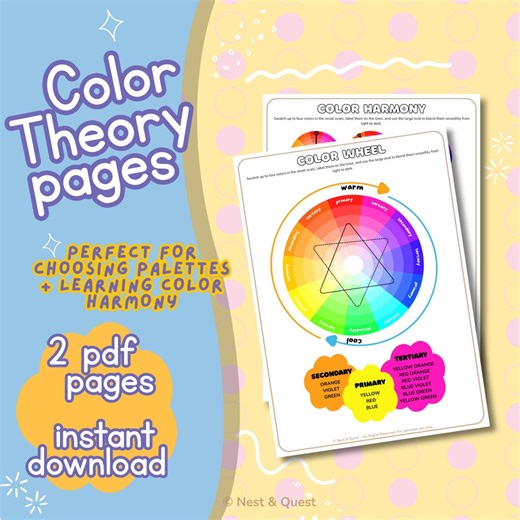 Color Theory Printable | Color Wheel & Color Harmony Chart | Coloring Guide for Artists | Digital Download PDF (2 Pages) - Etsy