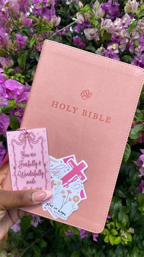 English Standard Version Bible... 🌸 It comes with a laminated bookmark and 10 random stickers... 🌸 Cost: $260 • Readable 8-point type print • Double-column format • Smyth-sewn binding • Line matching • Ribbon marker DM or WhatsApp 751-4762 to order... #pinkbible #youarebeautiful #biblestudy #caribbean #christiangirl #readyourbible #bible #christianinspiration #pink | Forever Inspired