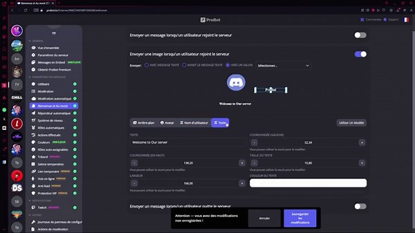 Comment faire un message de bienvenue avec ProBot sur discord ?