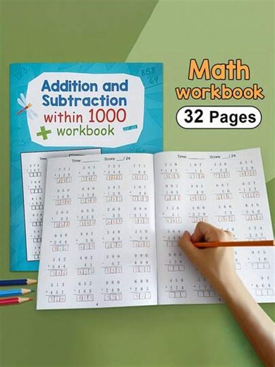 32 Pages Addition And Subtraction Practice Workbook, Numeric Range Up To 1000, Math Writing Exercise Book, Math Practice Sheets, Learning Activity Worksheets, School Learning And Educational Writing Aid, Back To School Essential | SHEIN