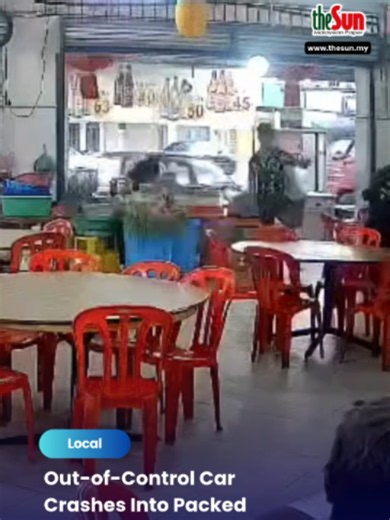 18 June 2026: A routine morning turned into a frightening scene in Ayer Tawar when a car suddenly lost control and crashed into a tea room in Taman Sentosa. The vehicle ploughed through the front of the shop, damaging tables, chairs and noodle preparation equipment before coming to a stop against a wall. Fortunately, a table of customers seated at the exact spot moments earlier had just left, and despite the tea room being almost full at the time, no one was injured. The driver, a man in his 50s