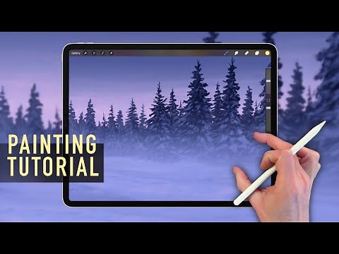 IPAD PAINTING TUTORIAL - Misty Snow Trees Winter Landscape in Procreate