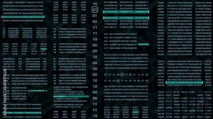 HUD Futuristic Digital Data Number Code Animation For Screensaver, Background. Motion Abstract Binary Decimal Number Monitor Display.