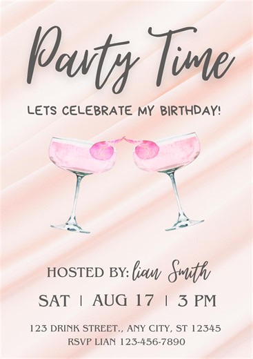 Cocktail Party Invitation Template | Instant Download | Customizable Cocktail Invitation | Birthday Invitation Editable | Printable Invite - Etsy