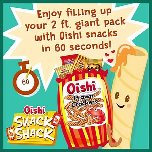 We’re bringing you the fun-filled Snacktacular activity na favorite ng lahat — the Oishi Snack Shack! For only P295, get 60 seconds to grab as many snacks as you can! O, WOW! Visit our booths on the following dates: Oct. 27-29: Ayala Fairview Terraces Activity Centre Nov. 10-12: Eastwood Atrium Nov. 17-19: Waltermart North EDSA Nov. 24-26: Waltermart Makati Dec. 1-3: Waltermart Bicutan Dec. 8-10: Lucky Chinatown | Oishi
